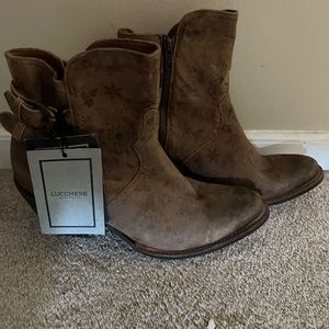 Lucchese Catalina distressed floral cowboy bootie NWT